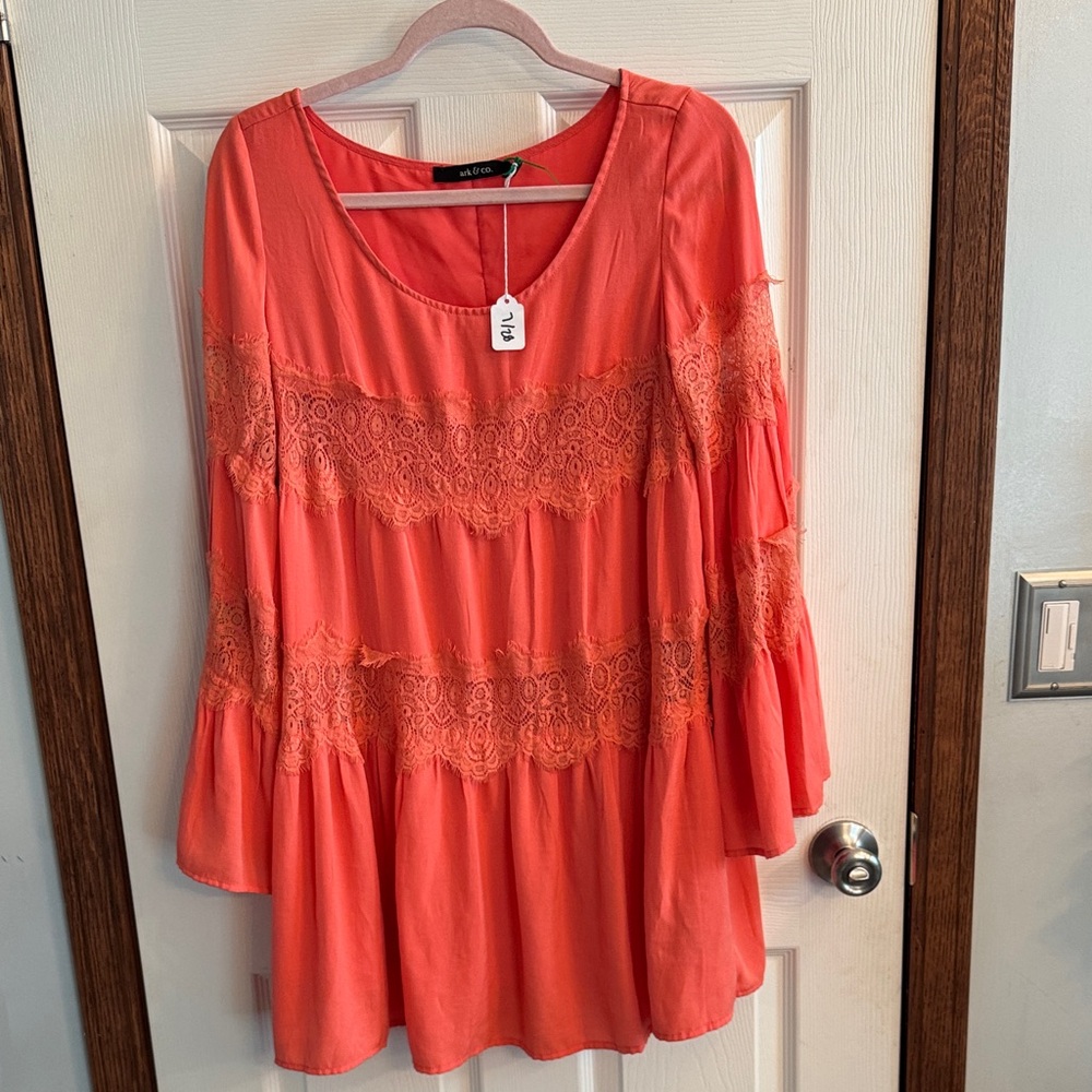 Ark & Co Vibrant coral Lace Tunic/dress